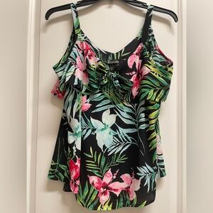 New York & Company Black Floral Ruffle Top